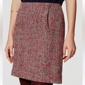 Loft Red Black & White Herringbone Tweed Wool‎ Blend Clueless Mini Skirt WN 8